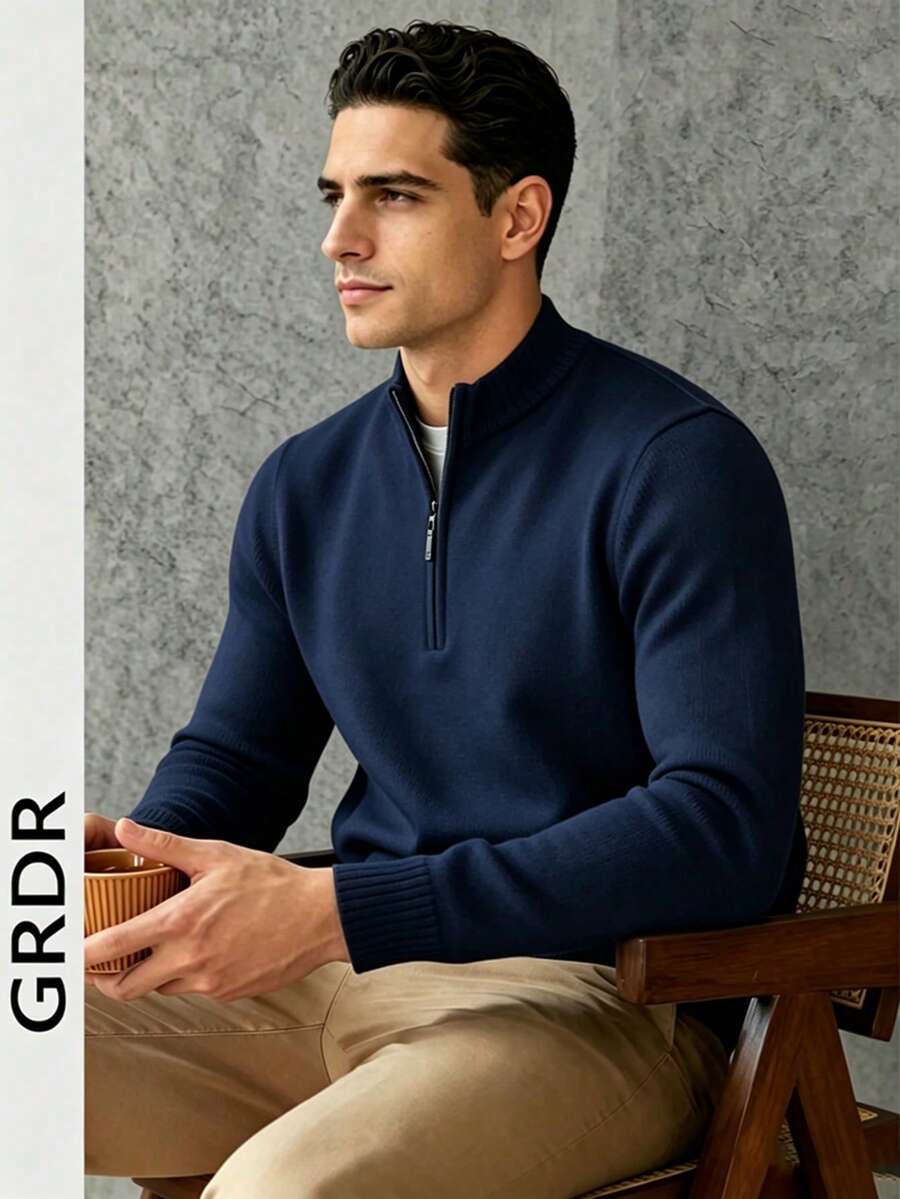GRDR Men's Casual Long Sleeve Half Zip Lightweight Sweater, Versatile Daily Wear Knit Pullover
