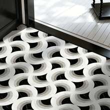 Peel And Stick Vinyl Floor Sticker 40*120CM, Black White Geometric Fan Print Removable Waterproof Anti-Slip Vintage Floor Tile, Floor Refurbishment For Rental Kitchen Bathroom - Marble Floor Stickers - View 11