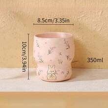 1pc Cute Rabbit Floral Coffee Cup, Handheld Cup Afternoon Tea Cup Dessert Cup Matcha Cup Ceramic Material, Suitable For Coffee Corner, Office, Back To School Season, Gift, Tumbler, Cup, One Cup Of Coffee - Multicolor - View 5