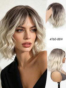 14 Inch Short Wavy Curly Wig, Gradient Gold Voluminous Synthetic Fiber Wig, High Density Heat-Resistant Hair, Rose Net Cap, Natural And Realistic, Women/Unisex, Suitable For All Skin Tones, Daily Wear, Party, Halloween, Cosplay - Multicolor - View 10