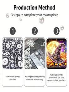1pc Pearl Painting Halloween Hat, Frameless DIY Handmade Creative Pearl Painting Set, Suitable For Bedroom Decoration, Living Room Painting, Room Decoration And Artwork. - A - View 4