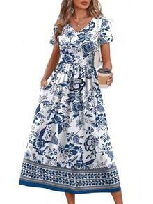 Nuevo Vestido Casual Elegante Estampado de Verano Europeo y Americano para Vacaciones en la Playa para Mujer, para Comercio Electrónico Transfronterizo - Blanco - Ver 1
