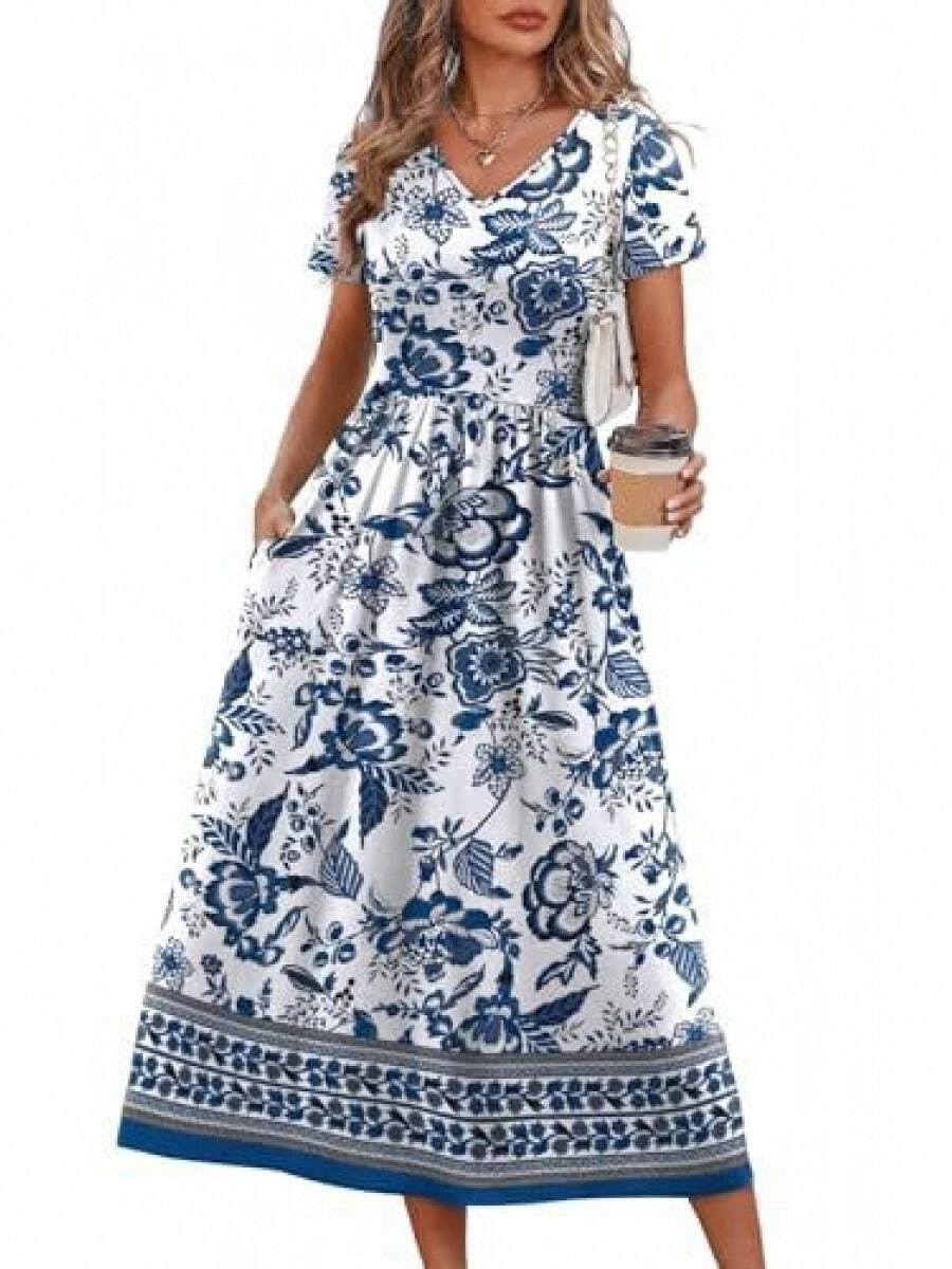 Nuevo Vestido Casual Elegante Estampado de Verano Europeo y Americano para Vacaciones en la Playa para Mujer, para Comercio Electrónico Transfronterizo - Blanco - Ver 1