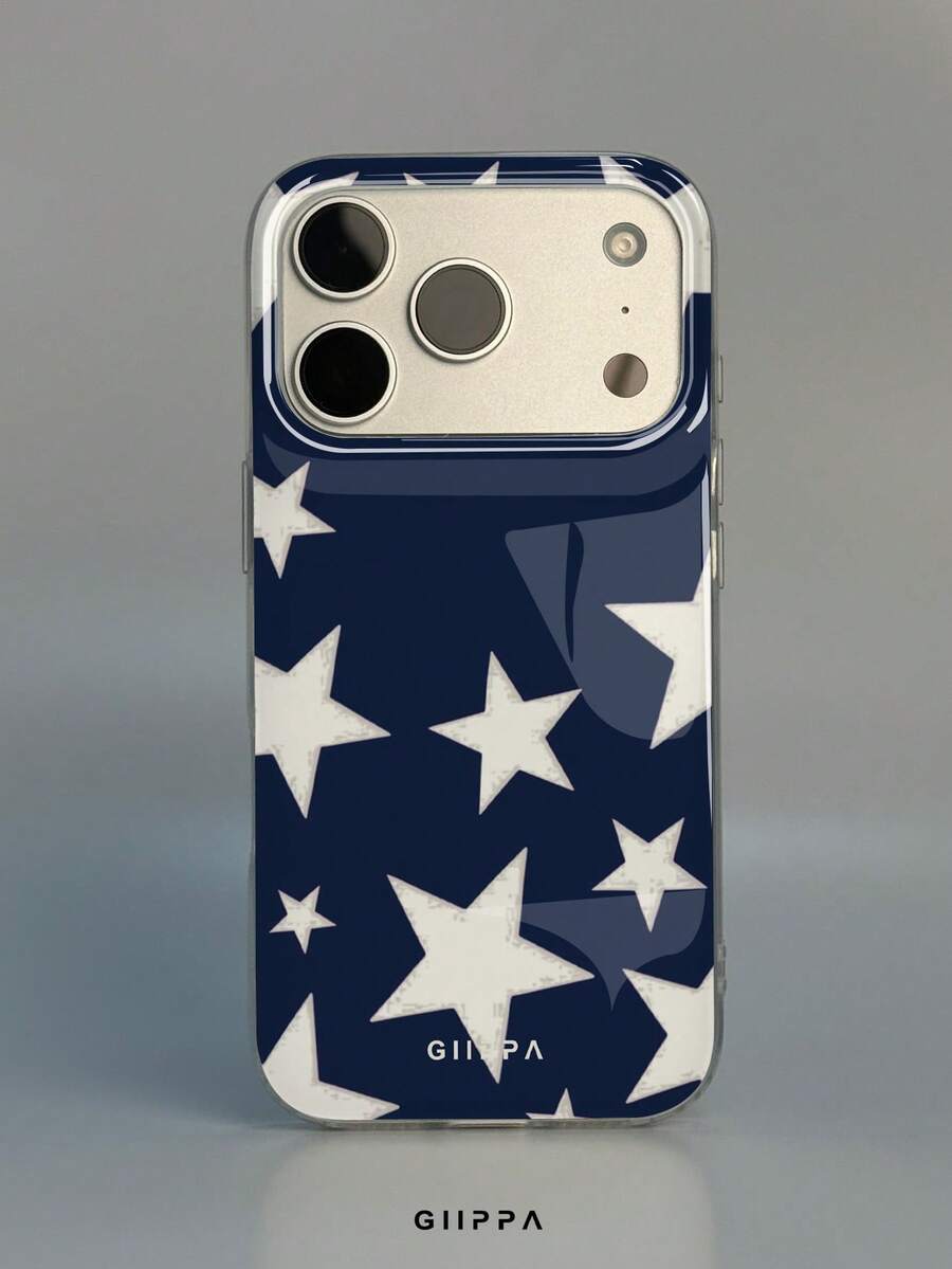 GIIPPA 1pc Blue Background With White Star Pattern Design, Phone 17 Pro Max Phone Case, Compatible With Phone 16 Pro Max, 15 Pro Max, 14 Pro Max, Korean-Style High-End Fashionable And Fun Phone Case, Suitable For 11/12/13/14/15/16 Pro Max Plus, Elegant Design For Men And Women, Perfect Gift For Girlfriend On Christmas, Valentine's Day, Easter, Wedding Season And Birthday! - Multicolor - View 1