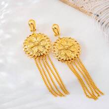 3pcs 24K Gold Plated Luxury Floral Tassel Jewelry Set (Necklace + Earrings) - Dubai And European Style Gold Color Wedding And Party Accessories For Women, Perfect Gift For Her/Mom/Best Friend For Summer Wedding Season, Mother's Day And Valentine's Day - Gold - View 6