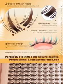 Brown Natural Wispy Eyelash Clusters, Anime Eyelash Clusters, Pointed Eyelash Extensions, C-Curl Single Lash Extensions, Pointed Single Lash Extensions, 10-16mm Eyelash Clusters With Base, DIY At-Home Eyelash Extensions 110pcs - D - View 7