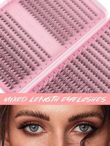 640pcs Single Lash Clusters, Dense Fluffy D-Curl DIY Eyelash Extensions, 8-16mm Mixed Length Design, Suitable For Various Makeup Looks, Enlarges Eyes, Set Includes Lash Glue, Remover, Tweezers, Lightweight And Reusable, Suitable For Beginners, Can Be Used For Daily, Party And Other Occasions - Black - View 5