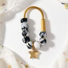 1pc Vintage Marble Acrylic Beaded Bag Charm With Star Pendant, U-Shaped Spring Gate Ring Colorful Beads Keychain, Wallet Backpack Decorative Pendant, Aesthetic Style - Multicolor - View 18