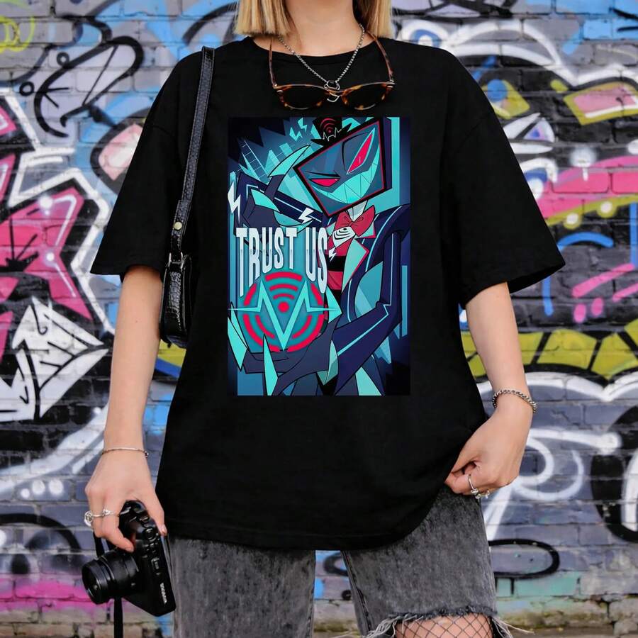 Vox T-Shirt, Sweatshirt, Hoodie, Hazbins Hotels, Unisex-Cartoon-T-Shirt, Geschenk für Hellaverse-Fans - Schwarz - Übersicht 1