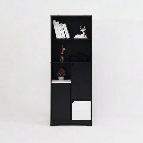 Multifunctional Bookcase With Open Shelves, Doors And Drawers, Black And White, Modern Style, Storage Unit For Bedroom And Living Room - 黑色 - 查看 1