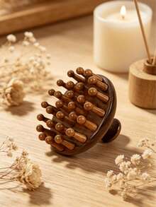 1pc Sandalwood Mushroom Head Massage Comb, 28 Teeth Nail Care Nourishing Hair Without Damaging Hair, Healthy Scalp Care Wooden Comb, Head Massage Wooden Comb, Hair Care Wooden Comb - Multicolor - View 3