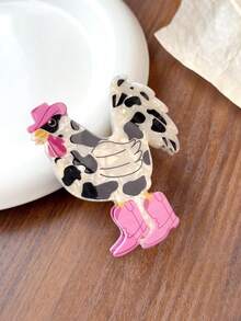 1pc Western Cowboy Polka Dot Chicken Shaped Hair Claw Clip, Cute Unique Cartoon Hair Clip, Novel Women's Updo Hair Claw Clip - Multicolor - View 5