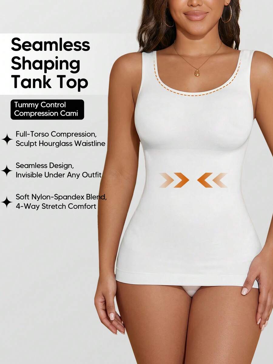 Camiseta sin costuras con control de abdomen, camiseta de compresión para capas diarias de verano - Blanco - Ver 1
