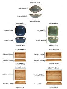 1/3-Piece Wooden Tray, Retro Minimalist Ceramic Snack Plate/Dessert Plate/Tray/Nut Bowl/Condiment Plate/Bone Plate/Vegetable Plate/Fruit Plate - Multicolor - View 2