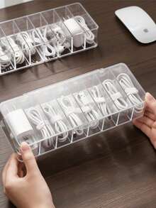 1 pieza Organizador de cables de escritorio, soporte de gestión de cables de carga de teléfono, enrollador de cables dividido, caja de almacenamiento de cables de alimentación - Blanco - Ver 9