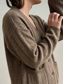 Women's Long Sleeve Solid Color Front Button Office Cardigan Fall - Brown - View 5