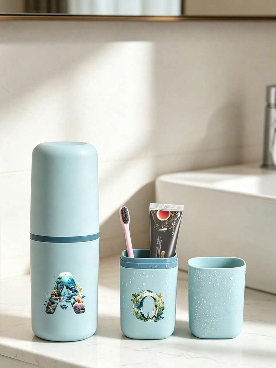 Cartoon Ocean Letter Series Toothbrush Holder Case Bathroom Accessories Outdoor Travel Toothbrush Toothpaste Storage Box Letter Series Printed Dust-Proof Storage Box Travel Essential Back To School Supplies Vacation Camping Essential Vacation Mini Summer, Back To School Season, School Opening Gift, Travel Essential, Travel Must-Have - Multicolor - View 1