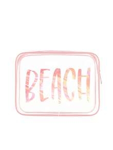 PVC防水透明防曬化妝包，印有彩色「BEACH」字母圖案，海灘主題收納袋，大容量透明旅行盥洗包，適合度假、浴室、宿舍、夏季海灘、游泳與旅行。獨特生日禮物、旅行紀念品、教師節禮物、開學必備 - 彩色 - 查看 13