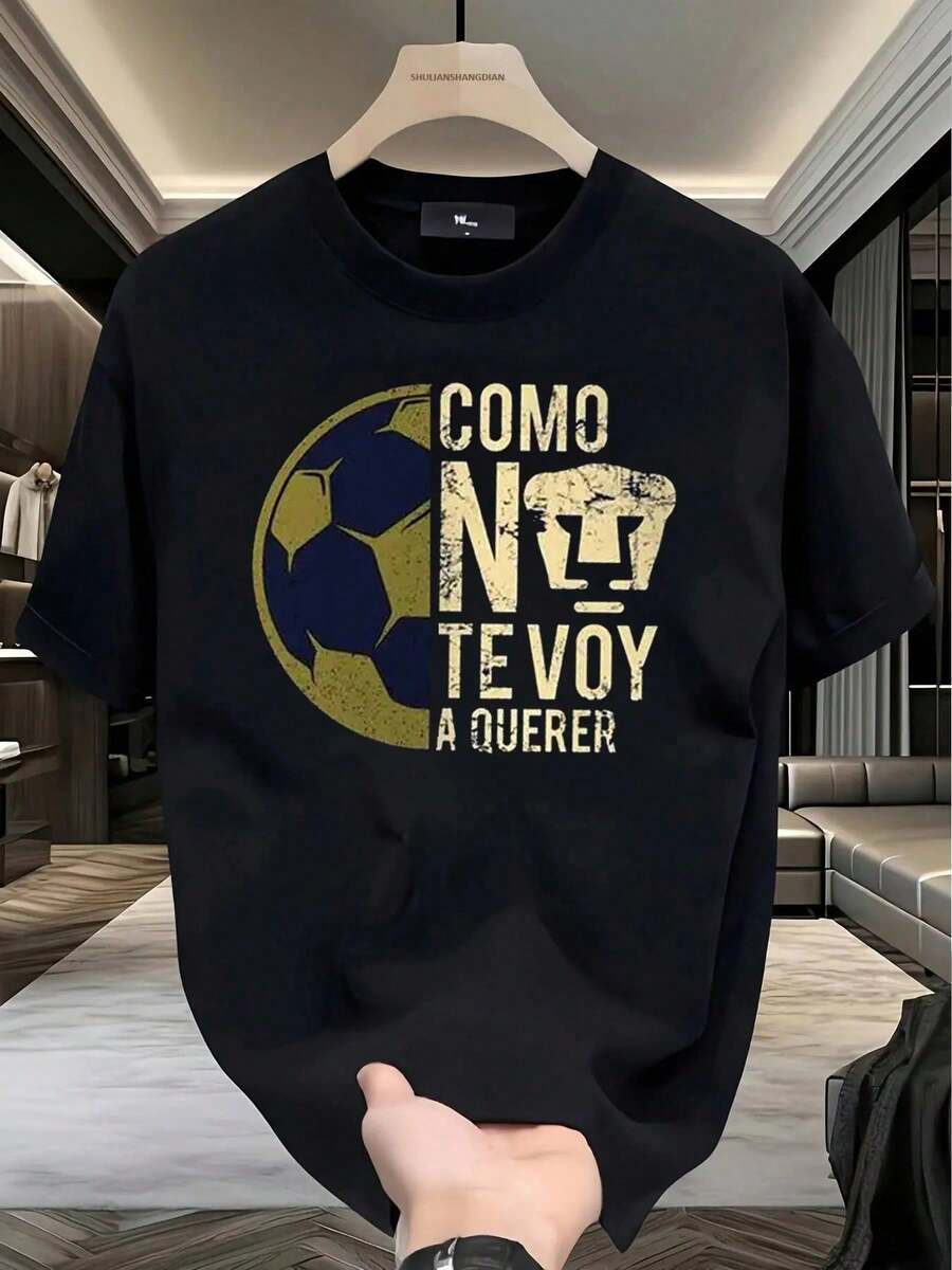 Men's T-Shirts On - LIGA MX - PUMAS UNAM FOOTBALL CLUB TEXT AND BADGE, Prime Day - Fashionable Men's Graphic Tee, Can Be Worn With Men's Pants, Gold Ring, Etc. - 黑色 - 查看 1