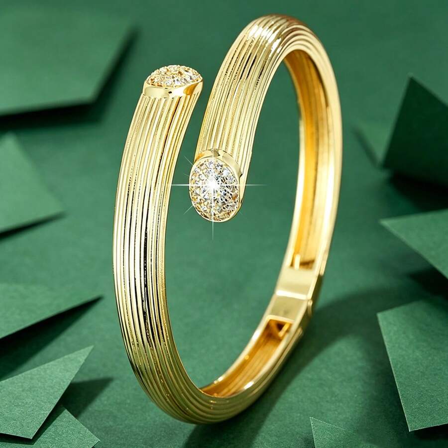 1pc Minimalist Geometric Cylindrical Cross Design Cubic Zirconia Women's Bracelet - Multicolor - View 1