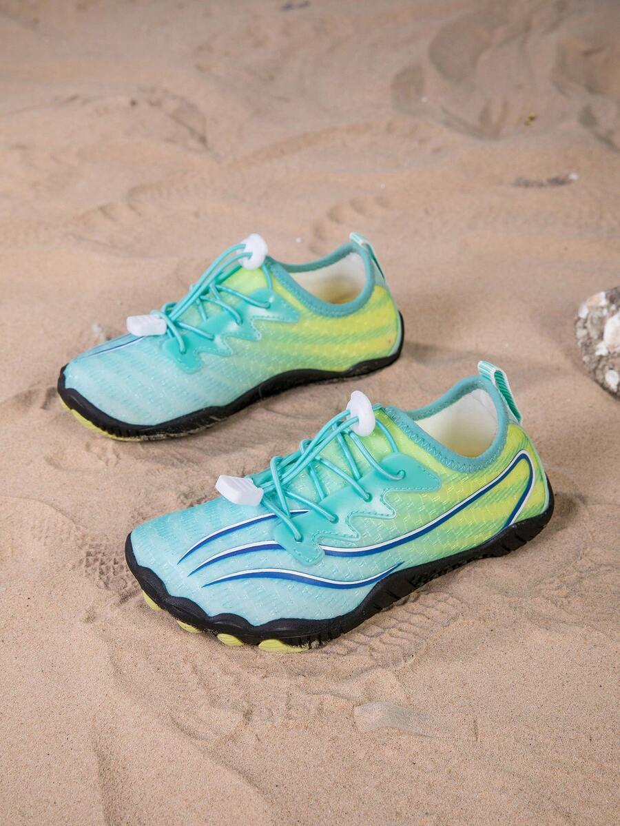1 Pair Boys & Girls Mesh Breathable Adjustable Strap Slip-On Easy On/Off Kids Water Shoes, Suitable For Beach, Water Park, Jump Rope, Running And Other Activities - Mint Green - View 1