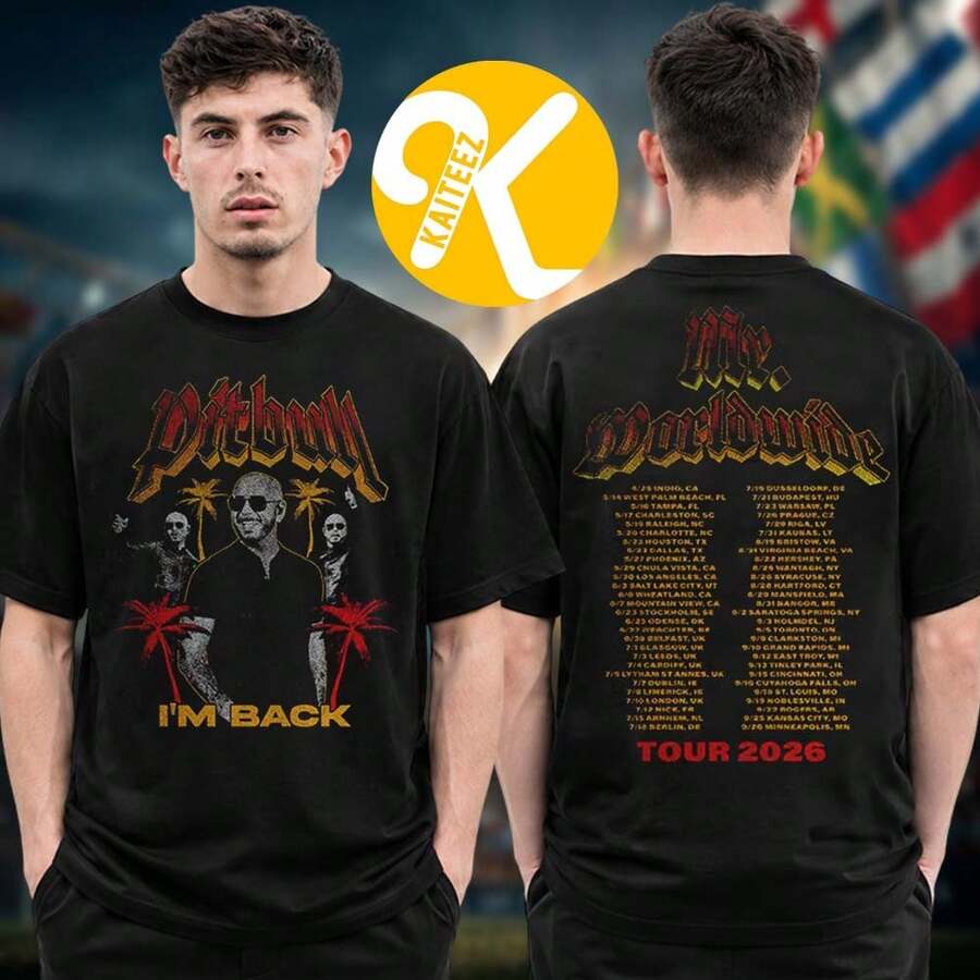 Pitbull Merch I'm Back World Tour 2026 Event Tour Dates Two Sided Unisex T-Shirt - 黑色 - 查看 1