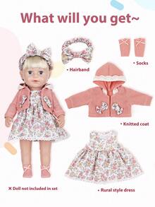 4PCS 16-18IN Children Doll Floral Dress Set Knit Cardigan + Headband + Socks (Multi-Color Optional) Children Fun Toy Doll Clothes Children Birthday Gift Gift For Kids Holiday Party Use Reborn Doll Realistic Doll Outfit (Doll Not Included) - Multicolor - View 9