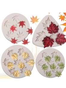 1/4Pcs Maple Leaf Silicone Fondant Mold Set, Nonstick Gummy & Chocolate Molds, Easy-Release Craft Tool For Cake Decorating, Polymer Clay, Candy Making & DIY Crafts (Reusable) - Beige - View 2