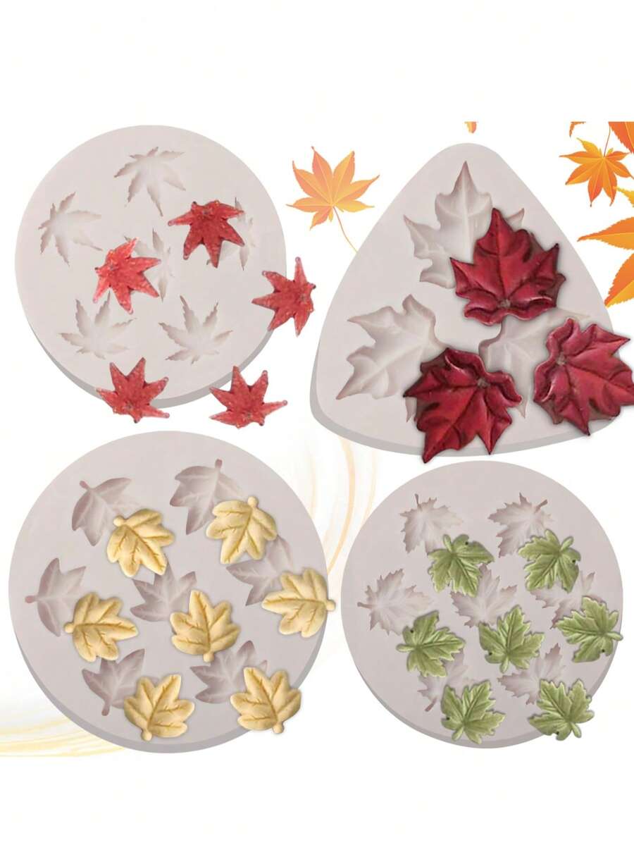 1/4Pcs Maple Leaf Silicone Fondant Mold Set, Nonstick Gummy & Chocolate Molds, Easy-Release Craft Tool For Cake Decorating, Polymer Clay, Candy Making & DIY Crafts (Reusable)