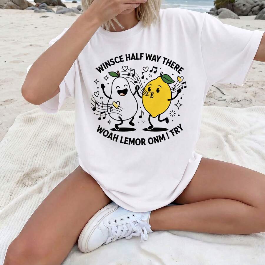 Playera Blanca Ropa de Mujer Blusa para Mujer Oferta Blusas para Dama Casuales Blusas Casuales  Estampado Pera Limon Musica Algodon Pesado