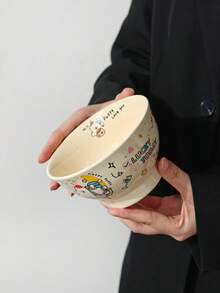 1pc/2pcs Cute Creamy Color Cartoon Goodnight Puppy Print Ceramic Bowl, Ins Korean Style Healing Cute Girl Heart Rice Bowl, Home Glazed Underglaze Tableware, Single Person Rice Yogurt Cereal Fruit Salad Bowl, Student Dorm Rice Bowl, Cute Girl Heart Daily Home Gift Tableware - Multicolor - View 13