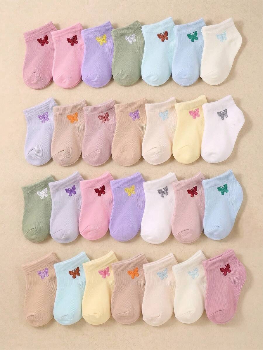 6/12/24 Pairs Soft Breathable High Elastic Candy Color Butterfly Jacquard Baby Socks, Toddler Girls Walking Socks/Sports Socks, Comfortable For Daily Wear Without Tightness, Suitable For 0-36 Months Babies, Autumn Daily Wear And Back To School Season, Baby Socks, Girls Socks, Butterfly Pattern, Back To School Gift, Newborn Essentials - Multicolor - View 1