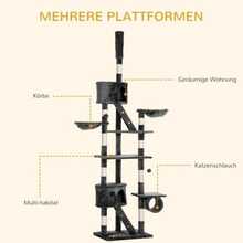 Hanging Cat Tree, Ceiling Height (240-260 Cm), For Large Cats, With Dark Grey Sisal Rope For Playing And Relaxing. - 深灰色 - 查看 7