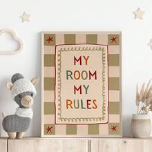 1pc Canvas Framed Wall Art Decor For Baby Room, "My Room, My Rules" Children's Theme Poster, Vintage Country Style Kids Bedroom Wall Decoration, Ready To Hang Framed Art, Suitable For Toddler Bedroom, Playroom, Teenager Corner, Imaginative Independent Space Theme Artwork, Vintage Style Kids Room Accent Decor, Kindergarten Decoration, Room Decor, Gift - Multicolor - View 10