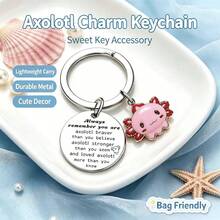 Pink Hexagonal Dinosaur Axolotl Inspirational Keychain, Heartwarming Encouragement Quote Stainless Steel Round Pendant, Healing Style Student Best Friend Birthday Gift, Portable Bag Charm - Axolotl Keychain - View 1