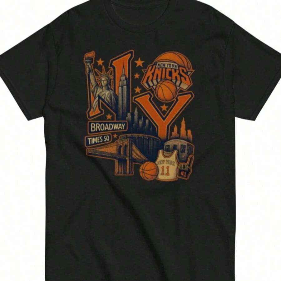 NY Knicks Unisex Classic Tee - Red and Black - View 1