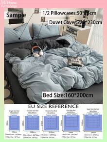 Juego de 2/3 piezas de funda nórdica azul claro & gris oscuro, ropa de cama, 1 funda nórdica + 1 o 2 fundas de almohada, textiles para el hogar suaves & cómodos, ropa de cama para dormitorios de niños & niñas, estilo INS fresco, lavable a máquina, sin relleno - Celeste - Ver 3