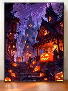 Halloween Pumpkin Castle DIY Number Painting Canvas Art Handmade Adult Home Wall Decor Holiday Birthday Gift Unique Artistic Room Decoration Set - Sets - View 4