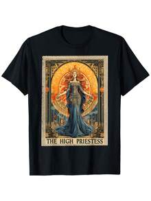 High Priestess Tarot Card Witchy Gothic Graphic T-Shirt Occult Priestess Tee - 白色 - 查看 6
