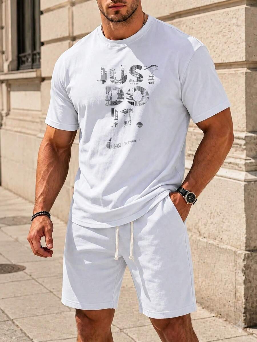 Men Athletic Style Print T-Shirt Active Casual Top - 白色 - 查看 1