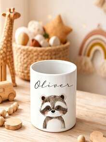 Customizable Personalized Name Ceramic Toothbrush Holder Cup, Custom Engraved Animal Pattern Ceramic Toothbrush Storage Cup, Fine Ceramic Glaze Smooth And Easy To Clean, One-Piece Molded Sturdy And Resistant To Bumping, Minimalist Animal Pattern Fresh And , Ample Capacity To Hold Toothbrush, Toothpaste And Toiletries, Waterproof And Moisture-Proof Long-Lasting Use Without Mold, Suitable For Renters, Singles And Couples - Multicolor - View 6