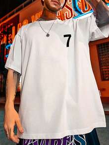 Men'S Classic Short-Sleeve T-Shirt With A  Minimalist Design Featuring A Number Print, Comfortable And Breathable, Perfect For Everyday Wear - 白色 - 查看 2