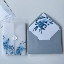 NIEWSPECIAL 10pcs/20pcs Set Vellum Paper Wrapped Invitations, Includes Blank Inner Pages And Matching Envelope Liners, 5*7 Inch Wedding Invitations, Elegant And Beautiful Vellum Paper Wedding Invitations, Multiple Different Designs, Anniversary Invitations, Baptism Invitations - Vellum Wrap Invitation Set - View 5