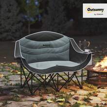 Outsunny Double Camping Chair, Portable Camp Chair With Cup Holder, Wine Glass Holder And Carry Bag, Padded Folding Loveseat For Hiking, Picnic, Beach, Support 551 Lbs, Black - 黑色 - 查看 2