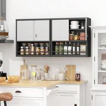 Tall 2-Door Metal Storage Cabinet With Adjustable Shelves, Steel Kitchen Cabinet For Kitchen, Living Room, Dining Room And Office - 黑色 - 查看 9