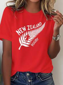 Pure Comfortable Women's T-Shirt Featuring The Iconic New Zealand Rugby Union Logo - [Red] - View 1