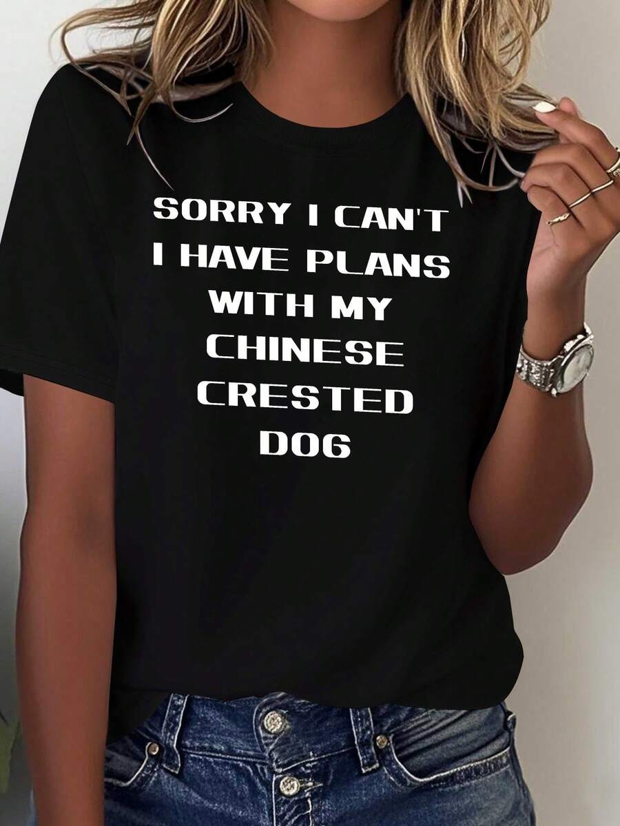 Comfortable And Pure Women's T-Shirt For Chinese Crested Dogs - Black - View 1