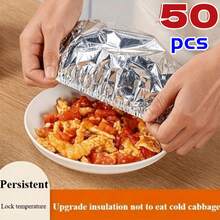 50 Reusable Aluminum Foil Elastic Insulation Covers - Aluminum Foil Covers, Kitchen Cling Film Covers, Suitable For Bowls, Plates, Tableware - Keep Food Warm And Fresh, Food Preservation Equipment, For Baking Use - Aluminum Foil Food Lid - View 2