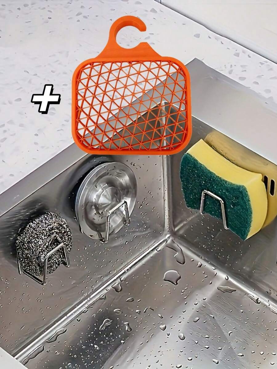 Kitchen Storage Set Orange Dish Rack Black Sponge Holder Countertop Organizer Drainer Caddy Soap Brushes Dishcloths Container Sink Accessories Home Organize Drain Rack Easy Clean Practical Storage Solution - Multicolor - View 1
