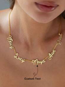 Personalized Multi-Name Necklace, Custom 1-4 Name Stainless Steel Nameplate Necklace, Women's Necklace, Stainless Steel Jewelry, Delicate Multi-Name Pendant Necklace Gift, Exquisite Gold-Plated Family Name Necklace For Women, Summer Jewelry, Graduation Gift, Graduation Commemorative Accessory, Friendship Gift, 2026 Graduation - Multicolor - View 2